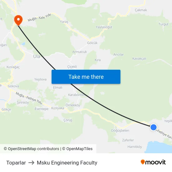 Toparlar to Msku Engineering Faculty map