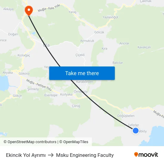 Ekincik Yol Ayrımı to Msku Engineering Faculty map