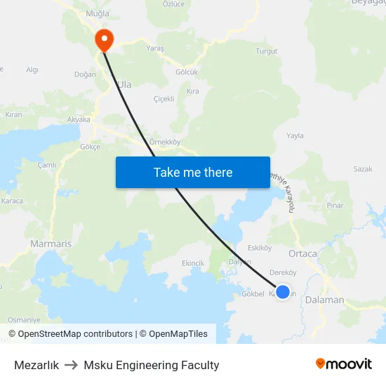 Mezarlık to Msku Engineering Faculty map