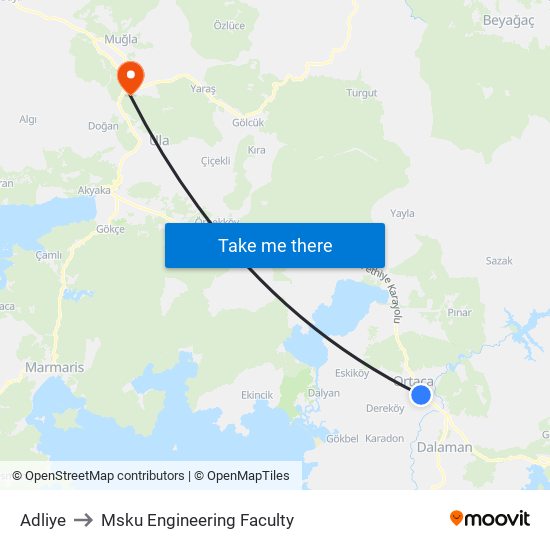 Adliye to Msku Engineering Faculty map