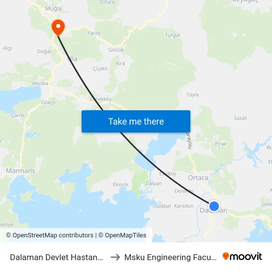 Dalaman Devlet Hastanesi to Msku Engineering Faculty map