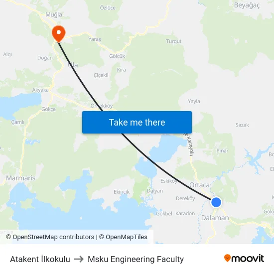 Atakent İlkokulu to Msku Engineering Faculty map