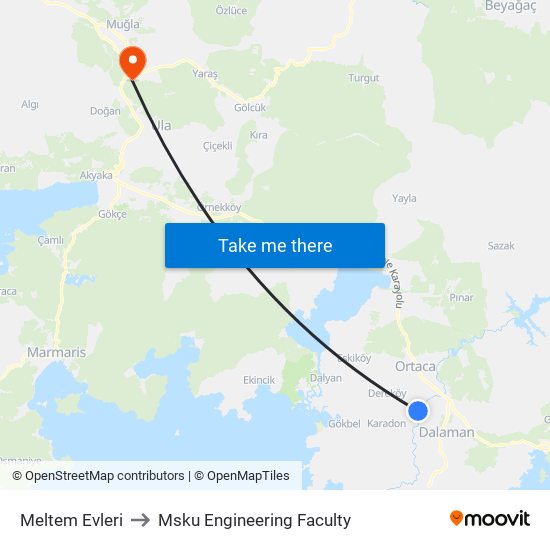 Meltem Evleri to Msku Engineering Faculty map