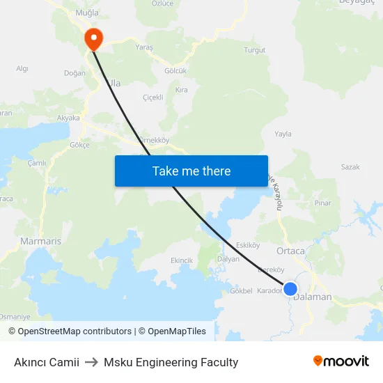 Akıncı Camii to Msku Engineering Faculty map