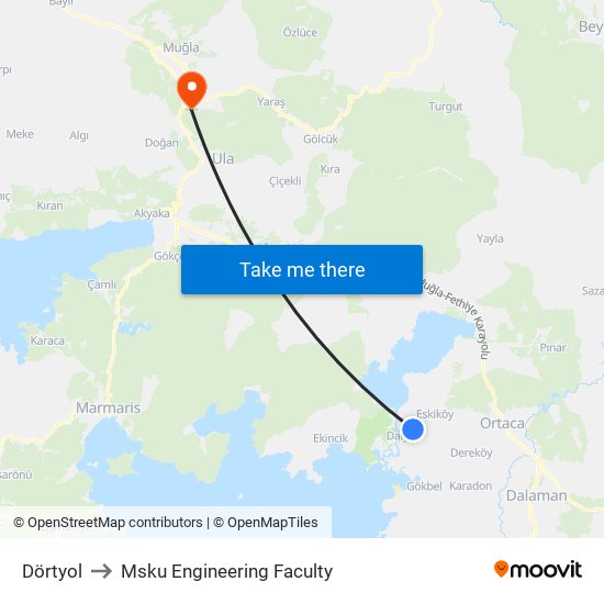 Dörtyol to Msku Engineering Faculty map