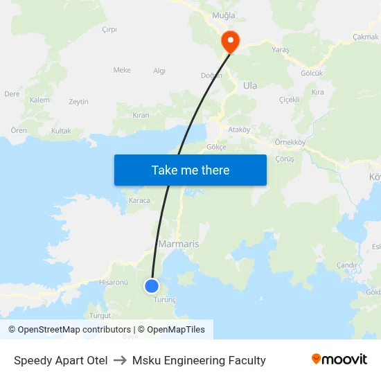 Speedy Apart Otel to Msku Engineering Faculty map