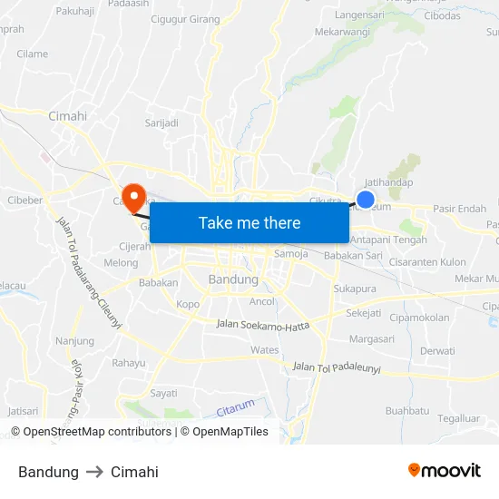Bandung to Cimahi map