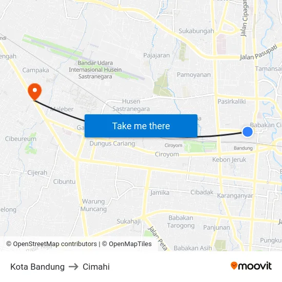 Kota Bandung to Cimahi map