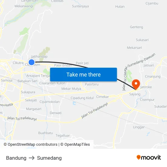 Bandung to Sumedang map