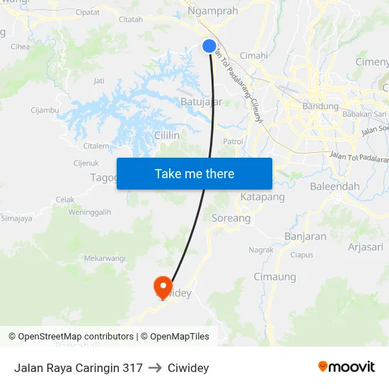 Jalan Raya Caringin 317 to Ciwidey map