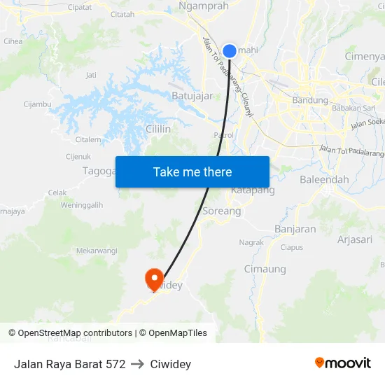 Jalan Raya Barat 572 to Ciwidey map