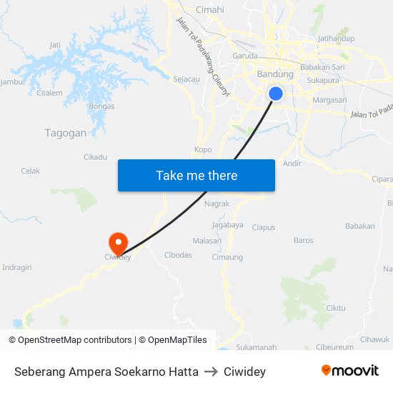 Seberang Ampera Soekarno Hatta to Ciwidey map