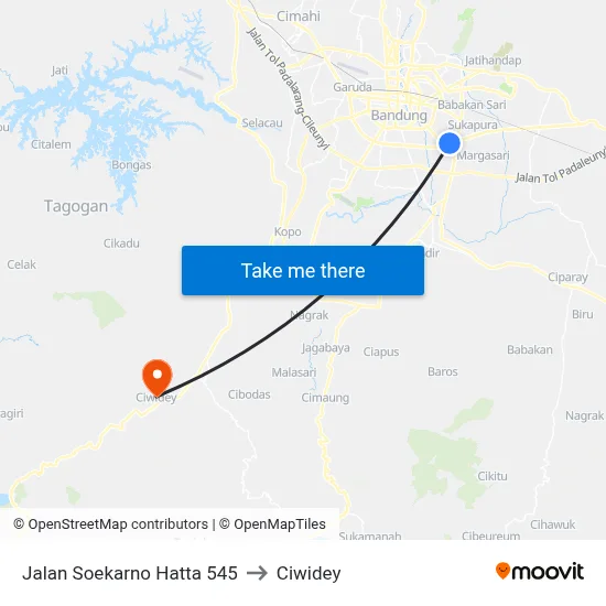 Jalan Soekarno Hatta 545 to Ciwidey map
