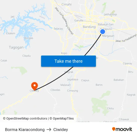 Borma Kiaracondong to Ciwidey map