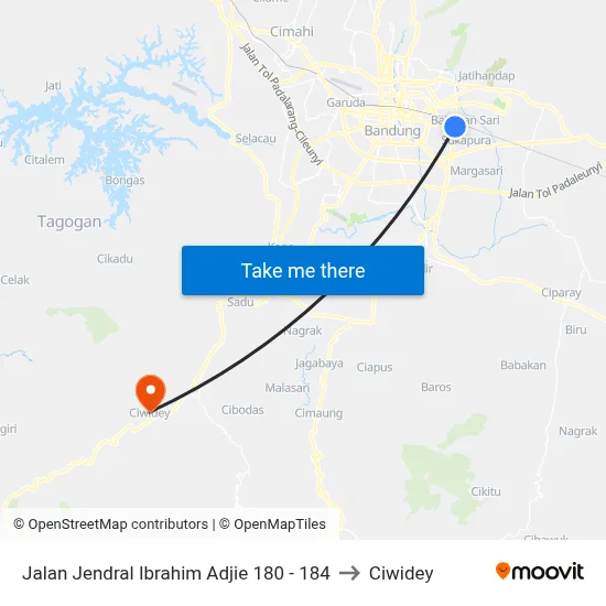 Jalan Jendral Ibrahim Adjie 180 - 184 to Ciwidey map