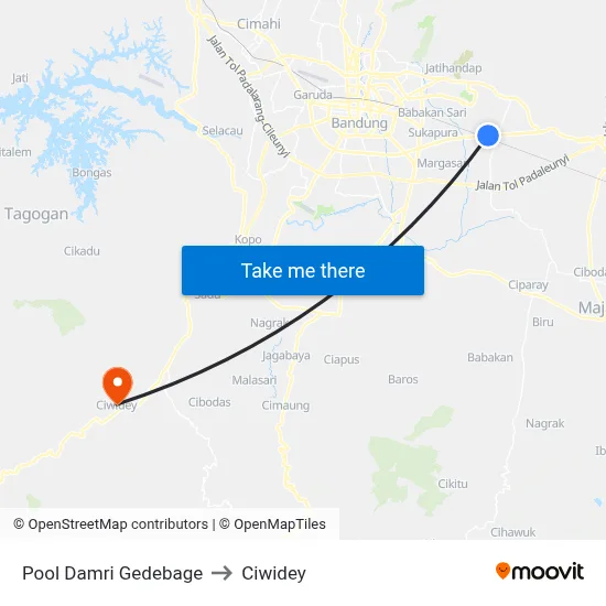 Pool Damri Gedebage to Ciwidey map