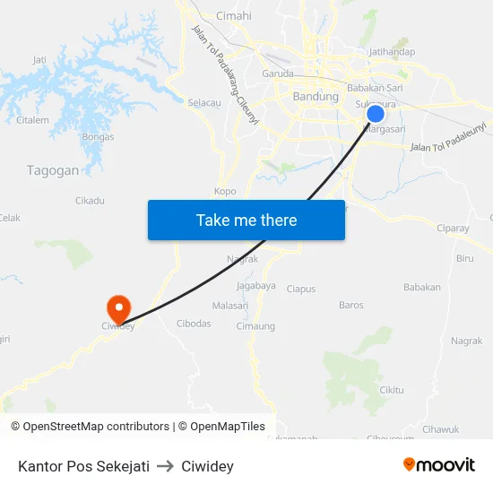 Kantor Pos Sekejati to Ciwidey map