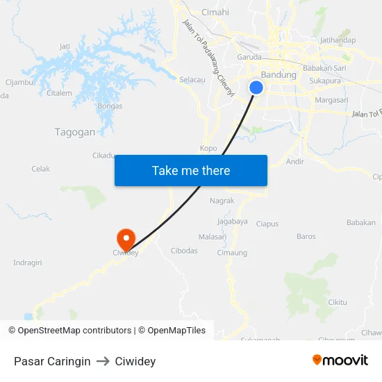 Pasar Caringin to Ciwidey map