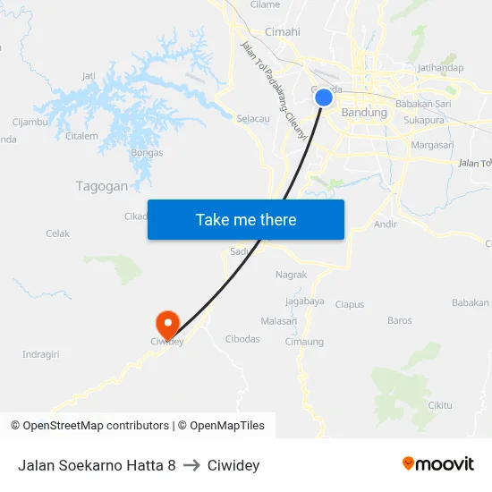 Jalan Soekarno Hatta 8 to Ciwidey map