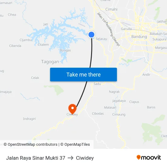 Jalan Raya Sinar Mukti 37 to Ciwidey map