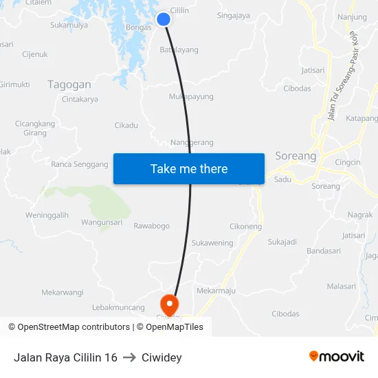 Jalan Raya Cililin 16 to Ciwidey map