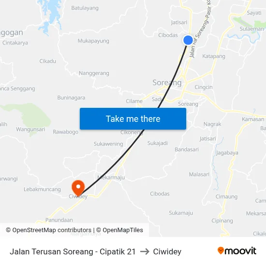 Jalan Terusan Soreang - Cipatik 21 to Ciwidey map