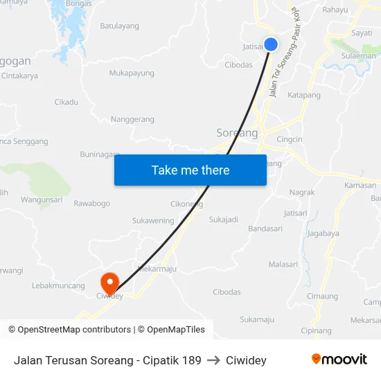 Jalan Terusan Soreang - Cipatik 189 to Ciwidey map