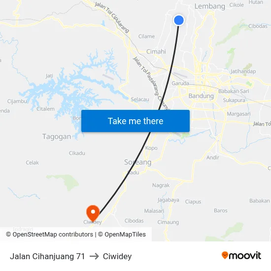 Jalan Cihanjuang 71 to Ciwidey map