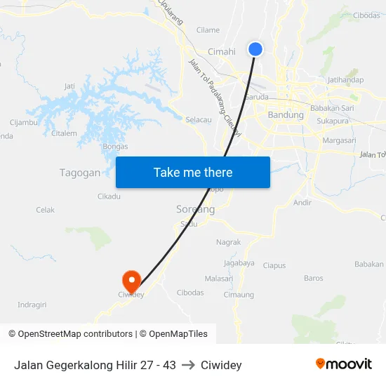 Jalan Gegerkalong Hilir 27 - 43 to Ciwidey map