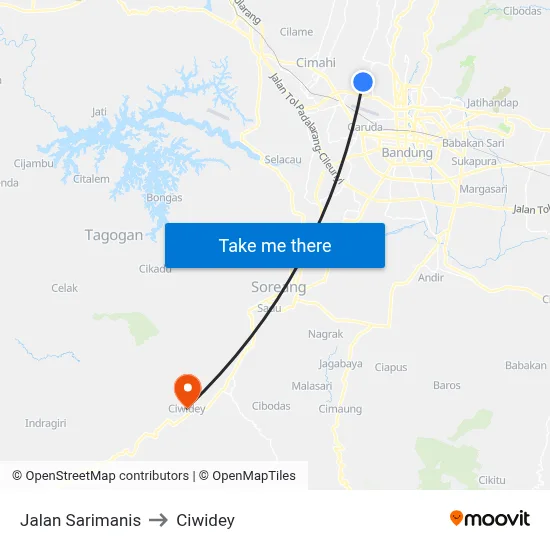 Jalan Sarimanis to Ciwidey map