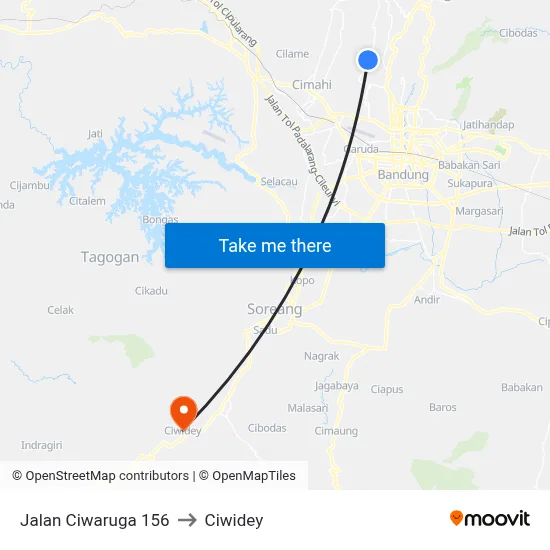 Jalan Ciwaruga 156 to Ciwidey map