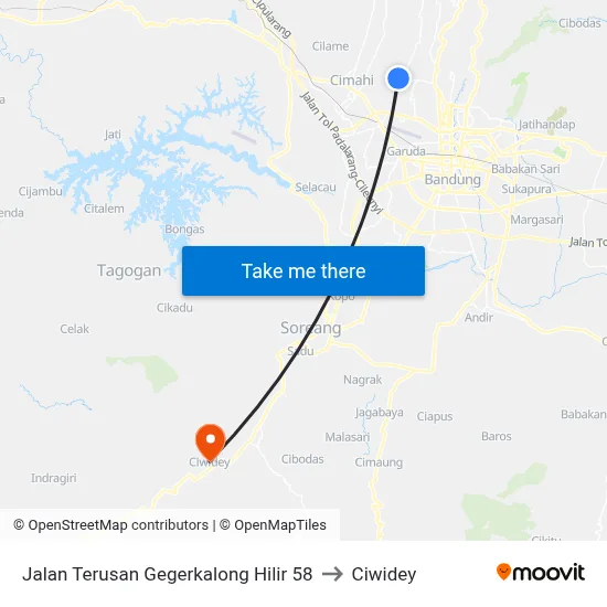 Jalan Terusan Gegerkalong Hilir 58 to Ciwidey map