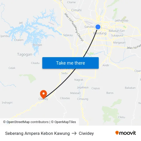 Seberang Ampera Kebon Kawung to Ciwidey map