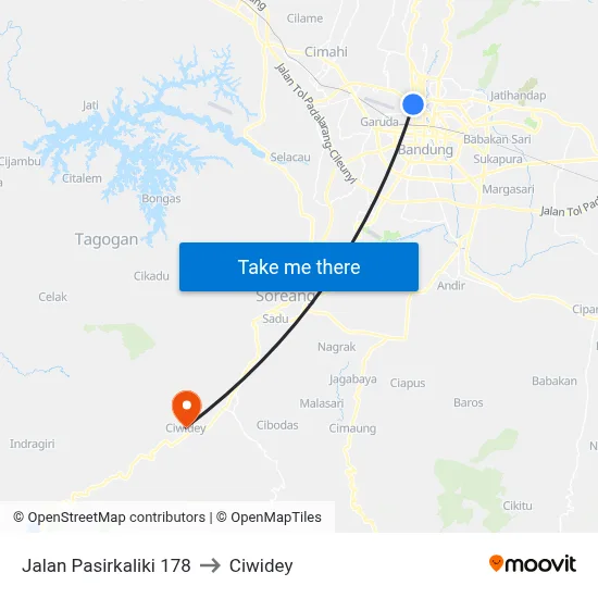 Jalan Pasirkaliki 178 to Ciwidey map