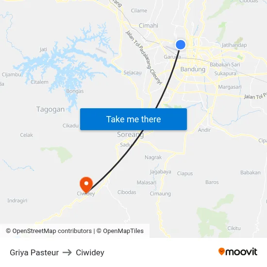 Griya Pasteur to Ciwidey map