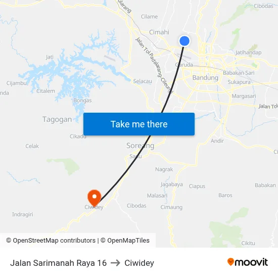 Jalan Sarimanah Raya 16 to Ciwidey map