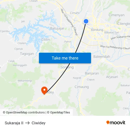 Sukaraja II to Ciwidey map