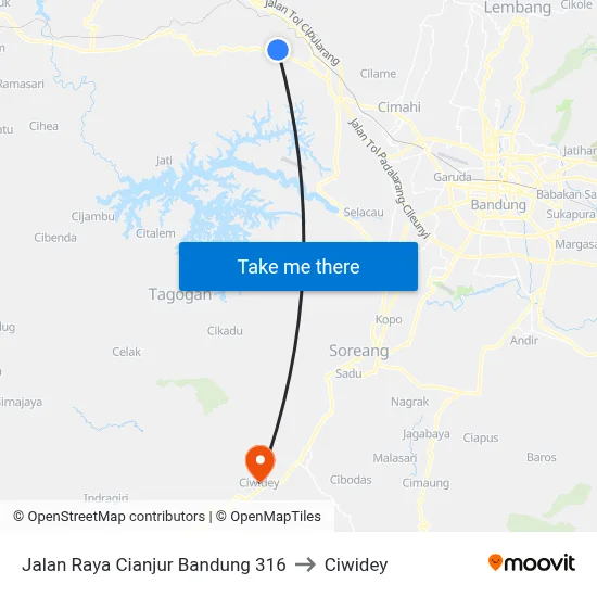 Jalan Raya Cianjur Bandung 316 to Ciwidey map