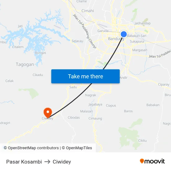 Pasar Kosambi to Ciwidey map