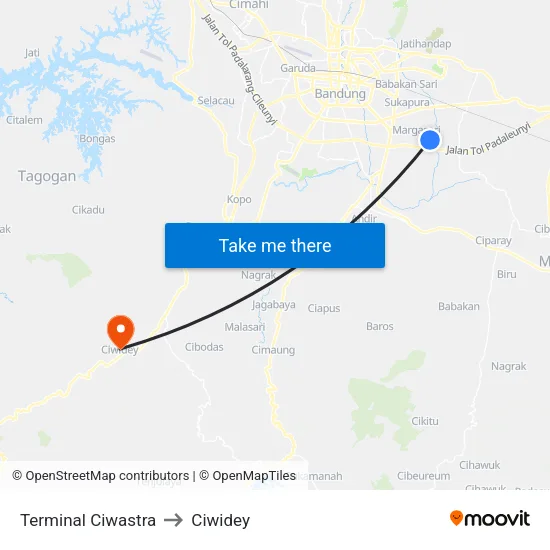 Terminal Ciwastra to Ciwidey map