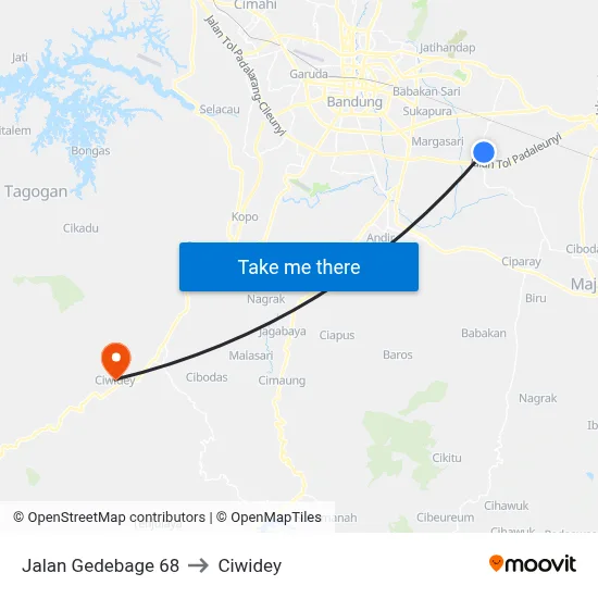 Jalan Gedebage 68 to Ciwidey map