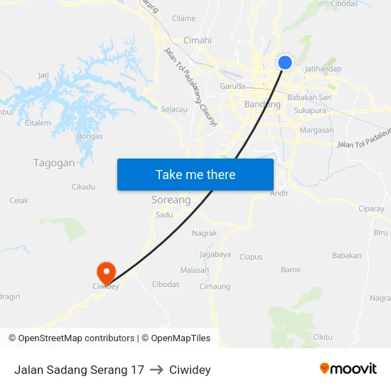 Jalan Sadang Serang 17 to Ciwidey map
