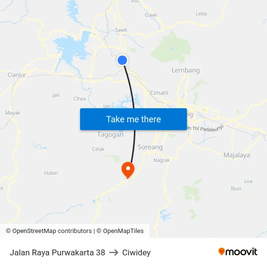 Jalan Raya Purwakarta 38 to Ciwidey map