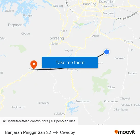 Banjaran Pinggir Sari 22 to Ciwidey map