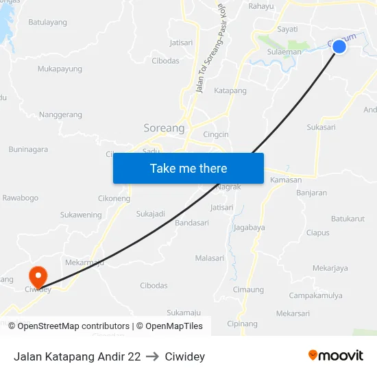 Jalan Katapang Andir 22 to Ciwidey map