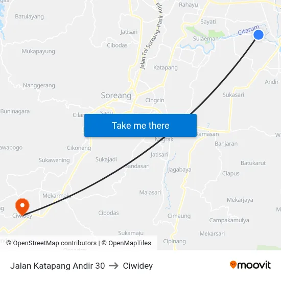 Jalan Katapang Andir 30 to Ciwidey map