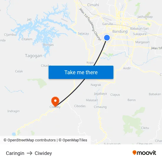 Caringin to Ciwidey map