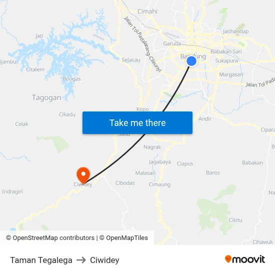 Taman Tegalega to Ciwidey map