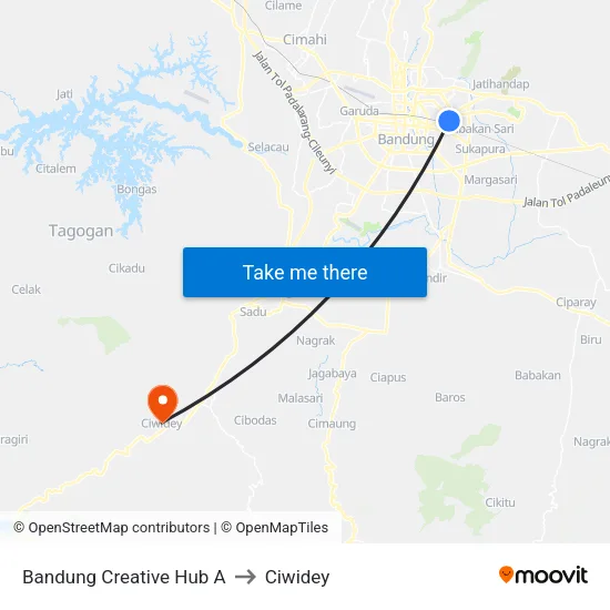 Bandung Creative Hub A to Ciwidey map