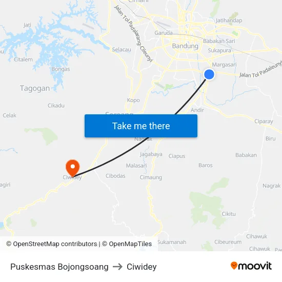 Puskesmas Bojongsoang to Ciwidey map